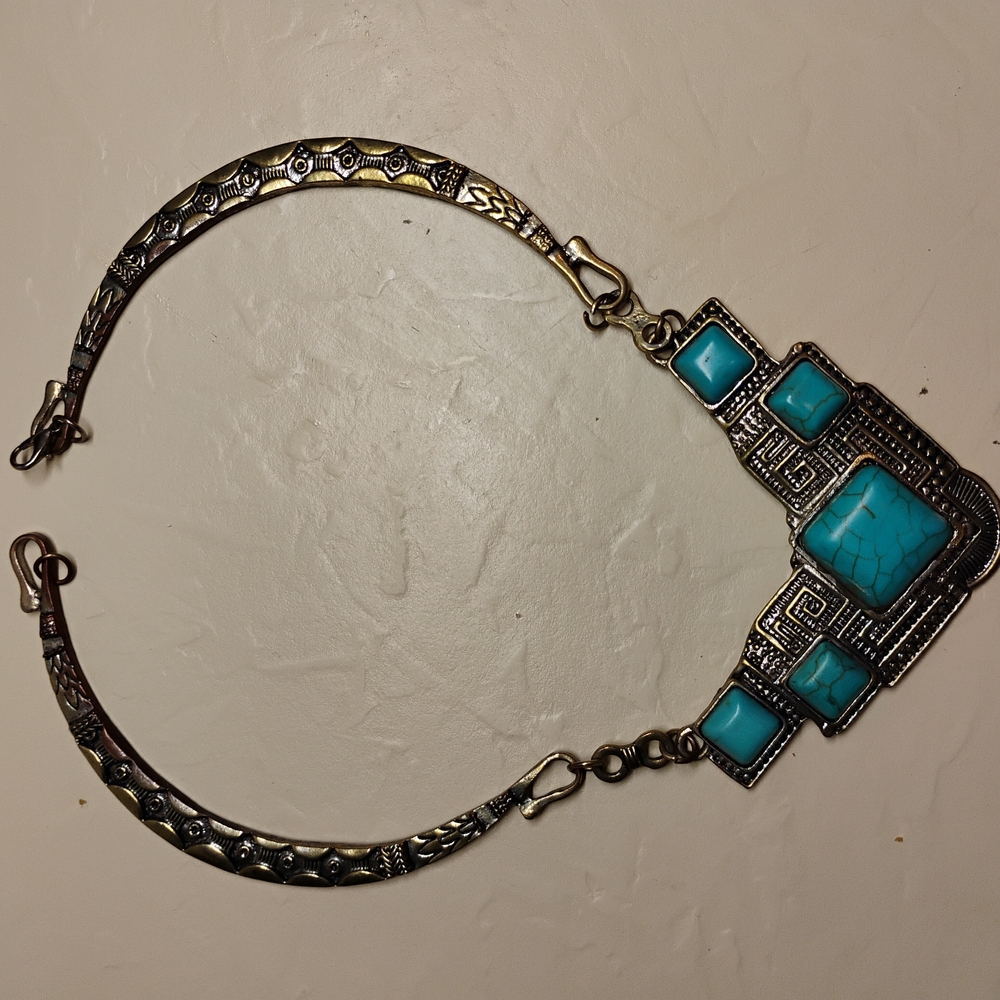 Turquoise and Gold Geometric Necklace